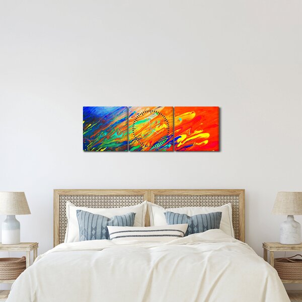Obraz - Barevná abstrakce (s hodinami) (90x30 cm)