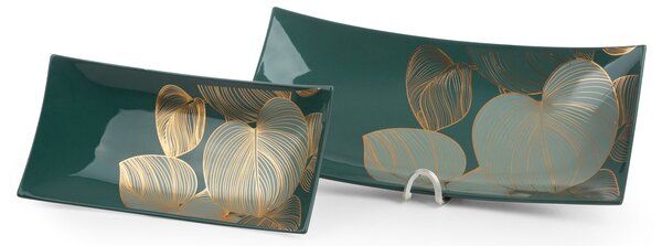 KERAMICKÝ TALÍŘ LIMITED COLLECTION SALVIA 41X20 CM ZELENÁ/ZLATÁ