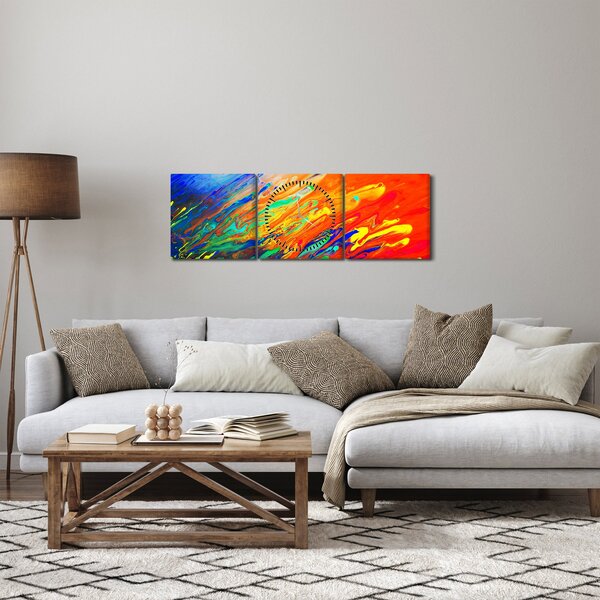 Obraz - Barevná abstrakce (s hodinami) (90x30 cm)