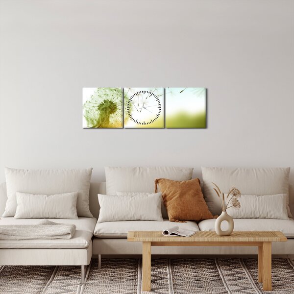 Obraz - Pampeliška ve větru (s hodinami) (90x30 cm)