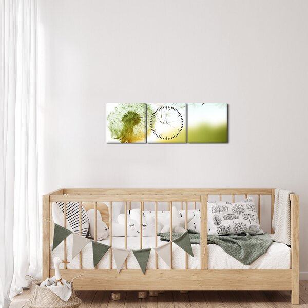 Obraz - Pampeliška ve větru (s hodinami) (90x30 cm)