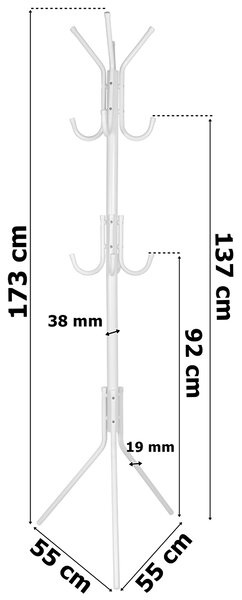 Stojací věšák Pablo, výška 173 cm – bílý