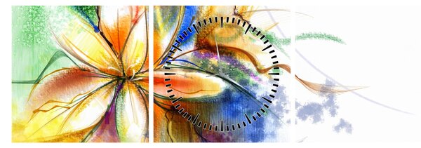 Obraz - Květina (s hodinami) (90x30 cm)