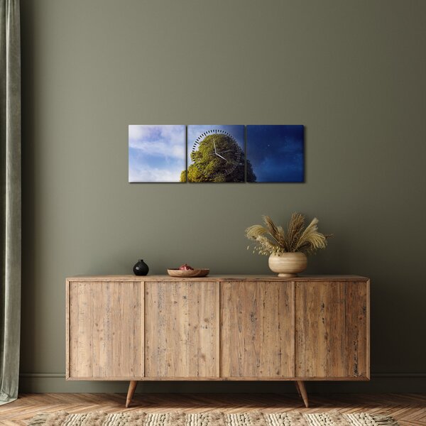 Obraz - Den a noc (s hodinami) (90x30 cm)