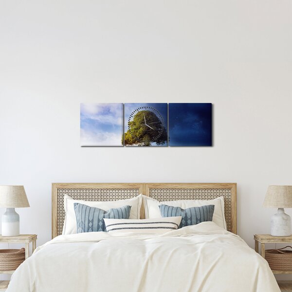 Obraz - Den a noc (s hodinami) (90x30 cm)