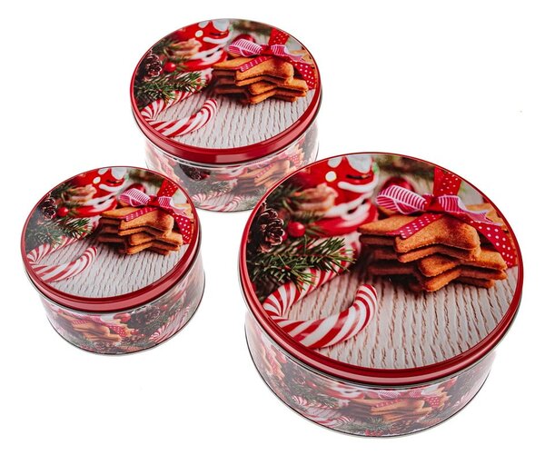 Kovové dózy v sadě 3 ks na cukroví Christmas – Dakls