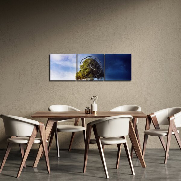 Obraz - Den a noc (s hodinami) (90x30 cm)