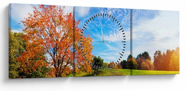 Obraz - Podzimní krajina (s hodinami) (90x30 cm)