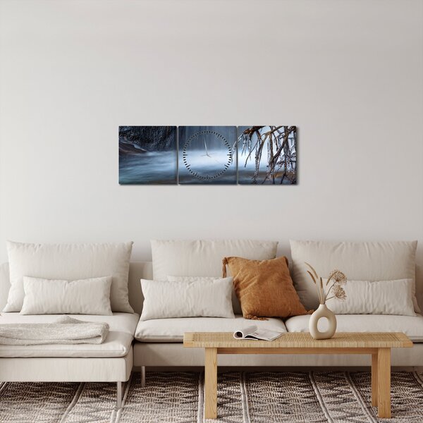 Obraz zimní laguny (s hodinami) (90x30 cm)