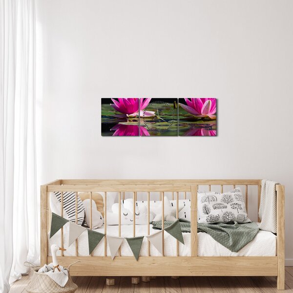 Obraz leknínů na vodě (s hodinami) (90x30 cm)
