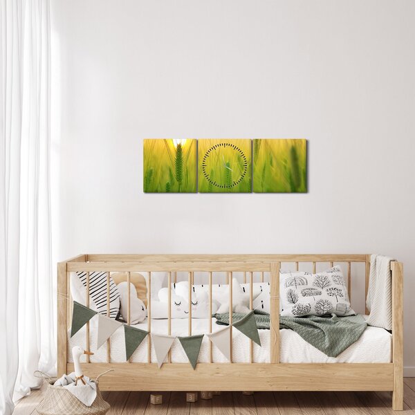Obraz pole s obilím (s hodinami) (90x30 cm)