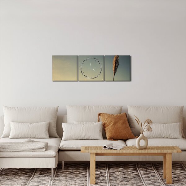 Obraz s trávou (s hodinami) (90x30 cm)