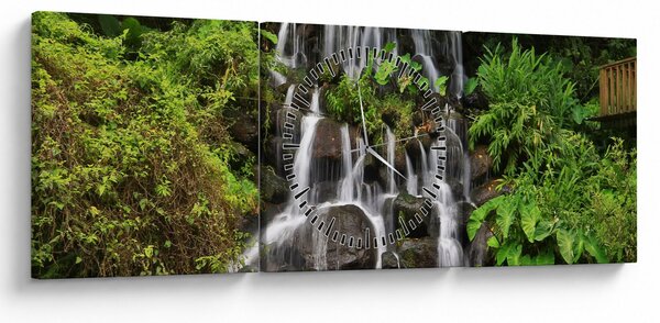 Obraz vodopádů v tropickém lese (s hodinami) (90x30 cm)