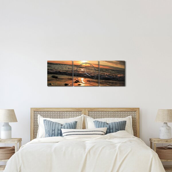 Obraz - Západ slunce do oceánu (s hodinami) (90x30 cm)