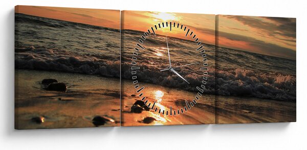 Obraz - Západ slunce do oceánu (s hodinami) (90x30 cm)