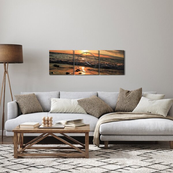 Obraz - Západ slunce do oceánu (s hodinami) (90x30 cm)