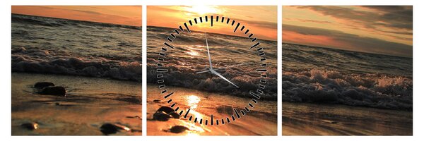 Obraz - Západ slunce do oceánu (s hodinami) (90x30 cm)
