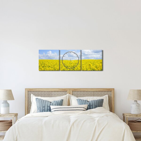 Obraz žlutého pole (s hodinami) (90x30 cm)