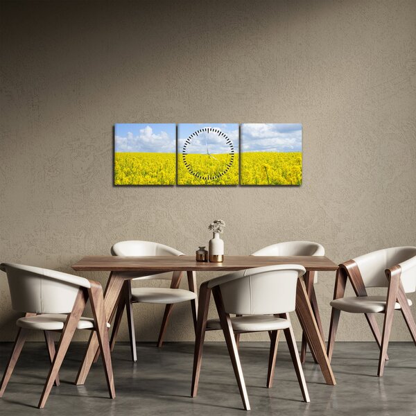 Obraz žlutého pole (s hodinami) (90x30 cm)