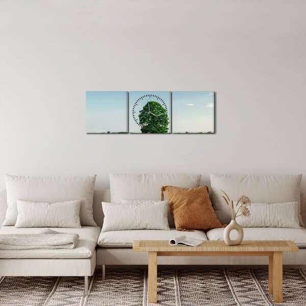 Obraz stromu uprostřed louky (s hodinami) (90x30 cm)