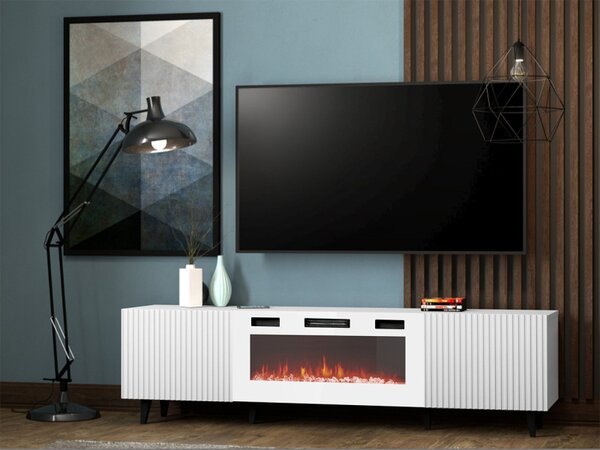 TV stolek Sinenko 180 s krbem, Barva: bílá / bílá + černý, Krb: bílý 5903211275029