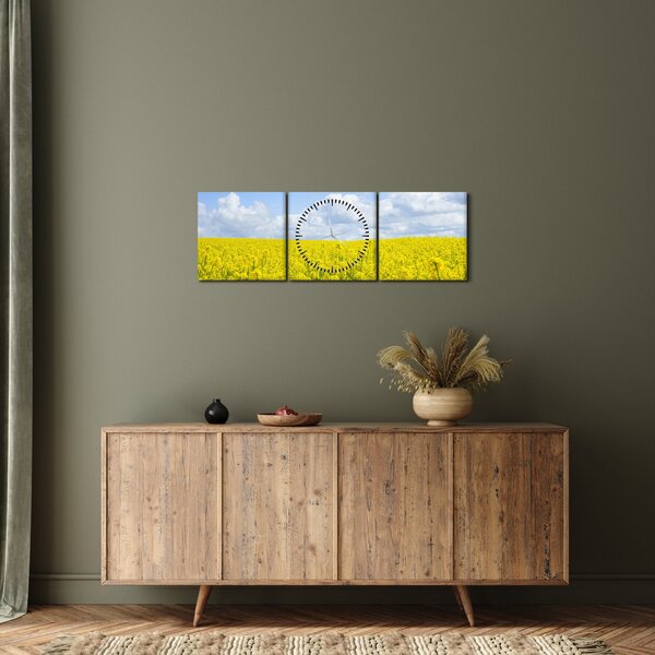 Obraz žlutého pole (s hodinami) (90x30 cm)
