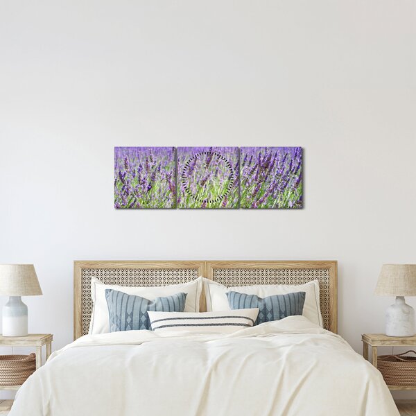 Obraz pole s levandulemi (s hodinami) (90x30 cm)
