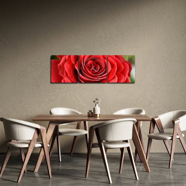 Obraz květu růže (s hodinami) (90x30 cm)