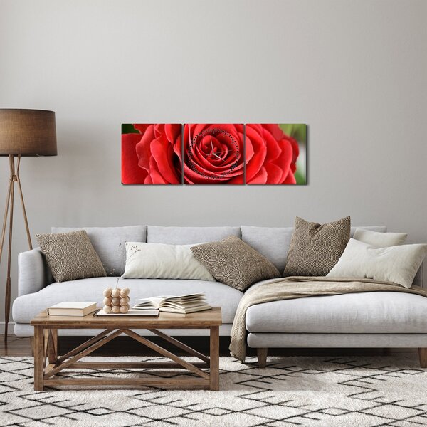 Obraz květu růže (s hodinami) (90x30 cm)