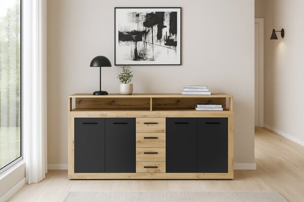Komoda Lenita XXL (dub artisan + černá)