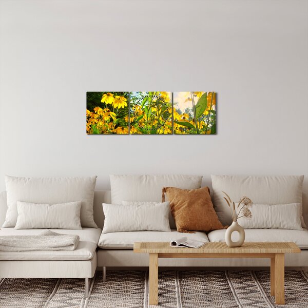 Obraz žlutých květin (s hodinami) (90x30 cm)