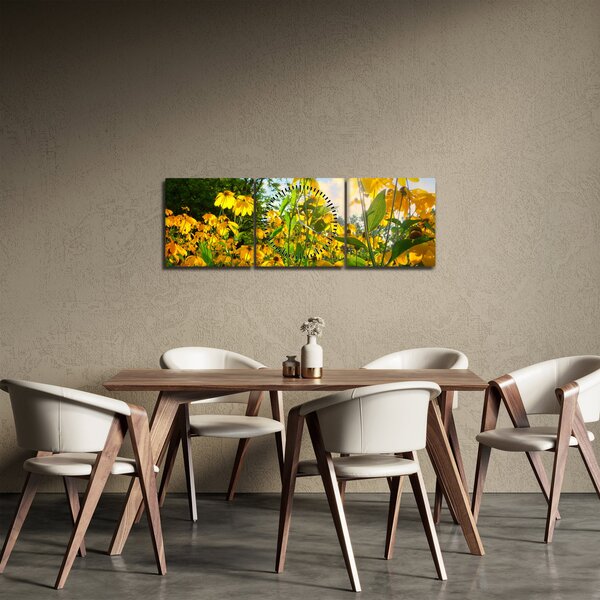 Obraz žlutých květin (s hodinami) (90x30 cm)