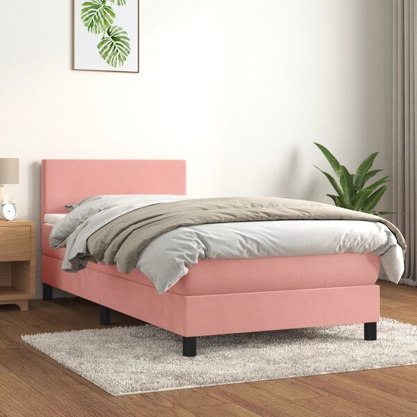 Box spring postel s matrací růžová 90x200 cm samet 3141166