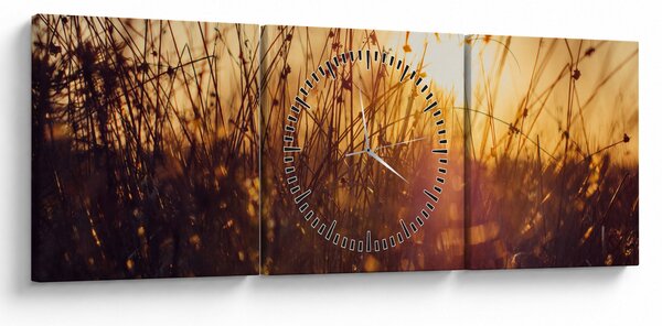 Obraz pole při západu slunce (s hodinami) (90x30 cm)