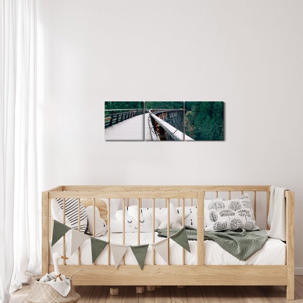 Obraz - Most k vrcholkům stromů (s hodinami) (90x30 cm)