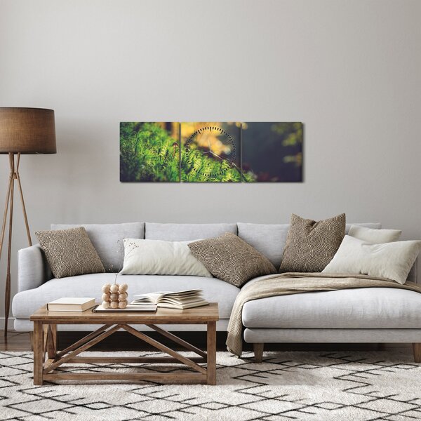 Obraz mechu s houbou (s hodinami) (90x30 cm)