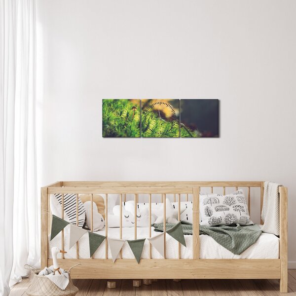 Obraz mechu s houbou (s hodinami) (90x30 cm)