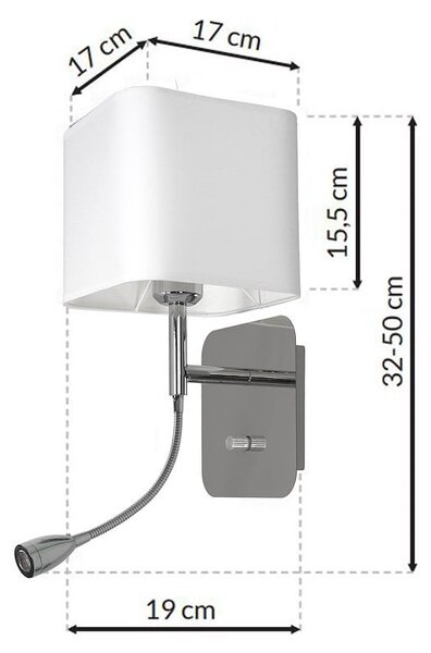 Nástěnné svítidlo Napoli, 1x bílé textilní stínítko + 1xLED 1w, ch
