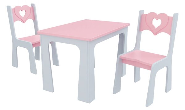 Stůl + dvě židle - srdce růžovo-šedá