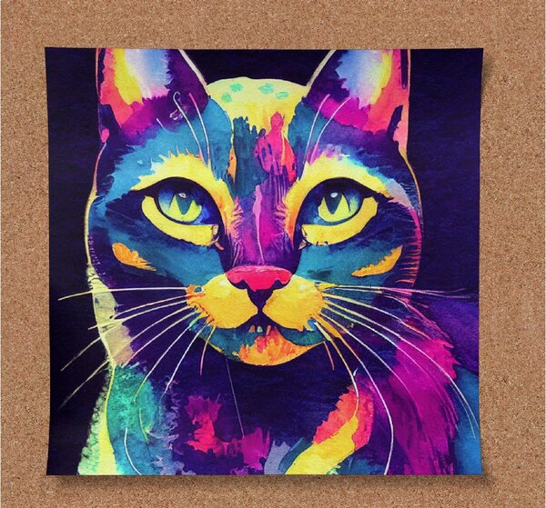 FeelHappy Plakát - Pestrobarevná kočka (Watercolor neon cat) Velikost plakátu: 40 x 40 cm