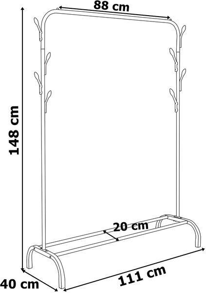 Loftový stojící věšák Feliks, výška 148 cm – černý