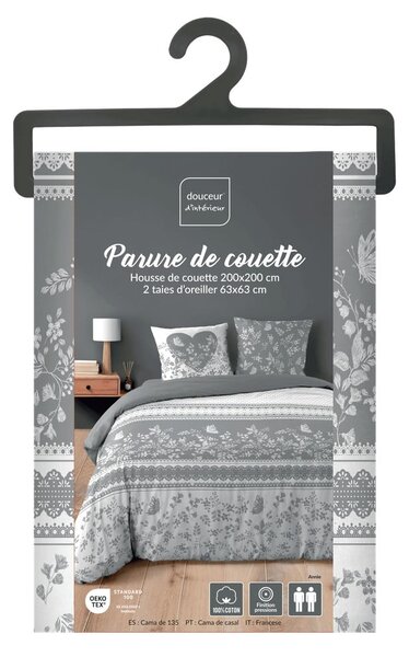 Bílé/šedé bavlněné povlečení na dvoulůžko 200x200 cm Annie – douceur d'intérieur