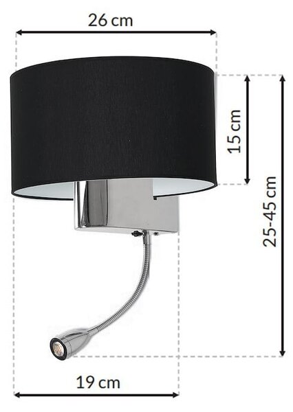 Nástěnné svítidlo Napoli, 1x černé textilní stínítko + 1xLED 1w, ch