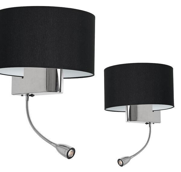 Nástěnné svítidlo Napoli, 1x černé textilní stínítko + 1xLED 1w, ch