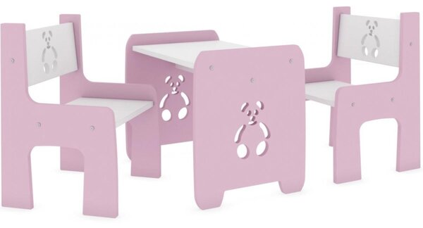 Stůl a dvě židle - méďa růžový