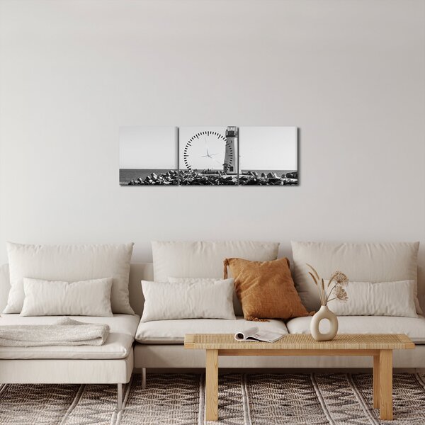 Obraz - Maják na pobřeží, Santa Cruz, Kalifornie (s hodinami) (90x30 cm)