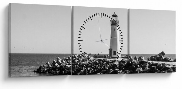Obraz - Maják na pobřeží, Santa Cruz, Kalifornie (s hodinami) (90x30 cm)