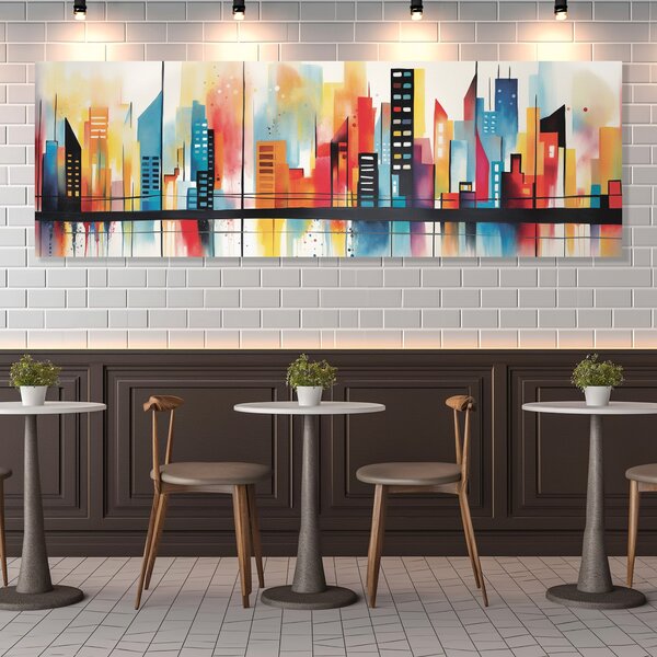 Obraz na plátně - Abstraktní barevné moderní město FeelHappy.cz Velikost obrazu (šířka x výška): 60 x 20 cm