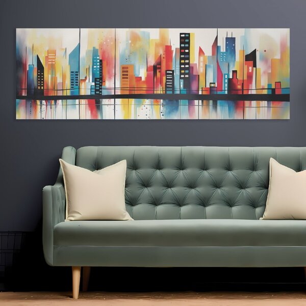Obraz na plátně - Abstraktní barevné moderní město FeelHappy.cz Velikost obrazu (šířka x výška): 60 x 20 cm