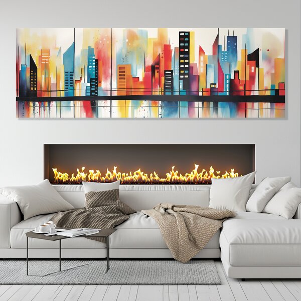 Obraz na plátně - Abstraktní barevné moderní město FeelHappy.cz Velikost obrazu (šířka x výška): 60 x 20 cm